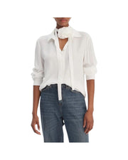 Camicia in misto seta con fusciacca a fiore Bianco