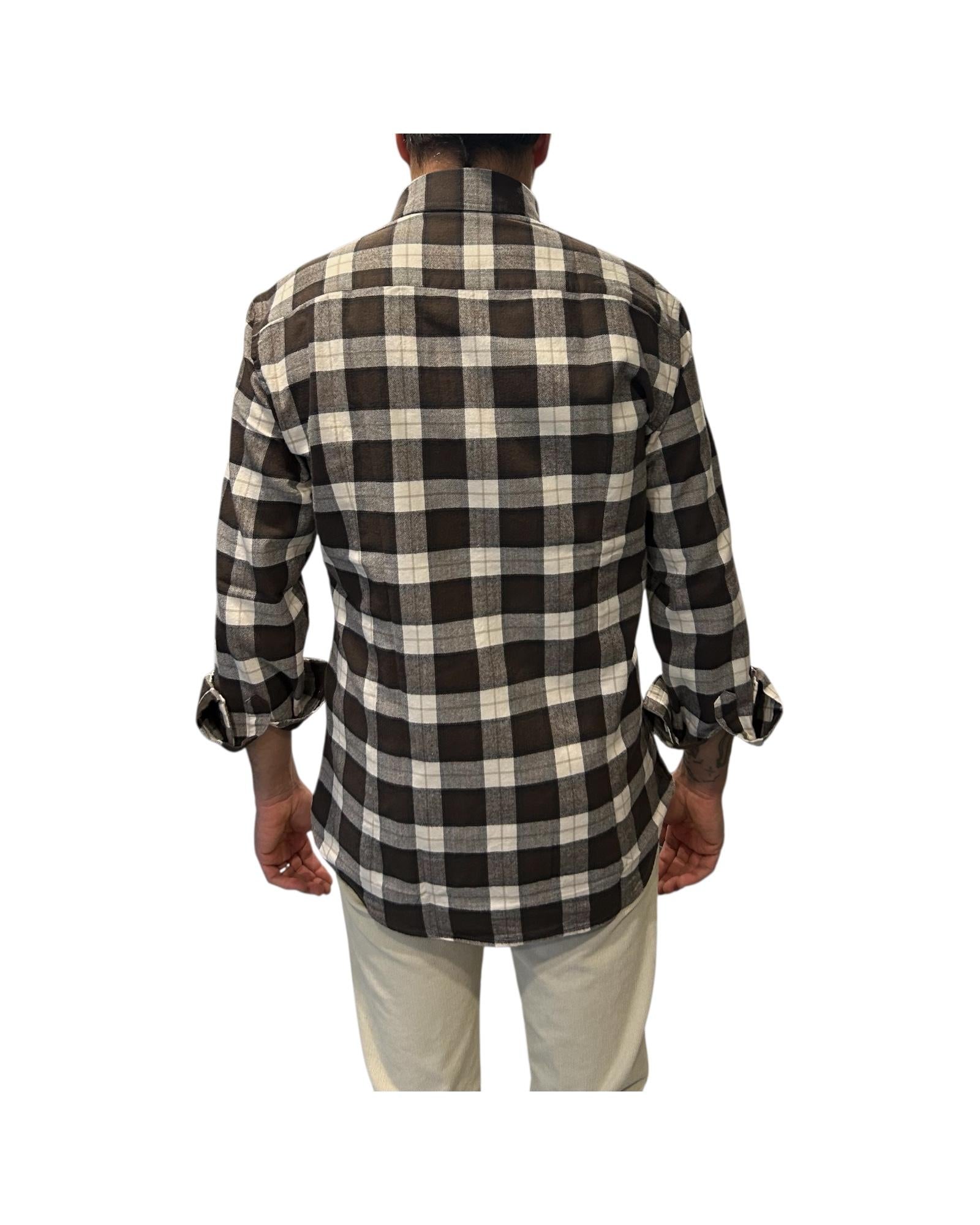 Camicia uomo in flanella Check Marrone e beige B519 UNI BASTONCINO 