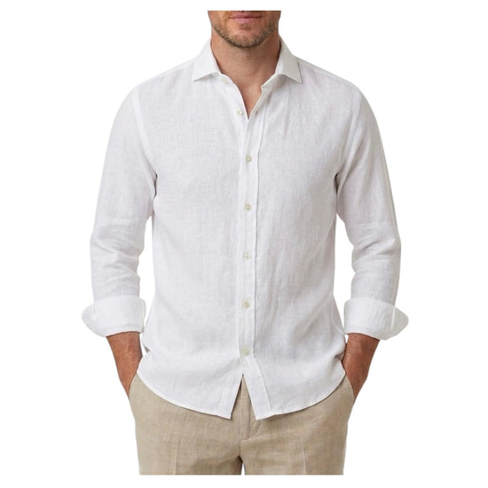 Camicia Simo uomo in lino Bianco B050 1 BASTONCINO 