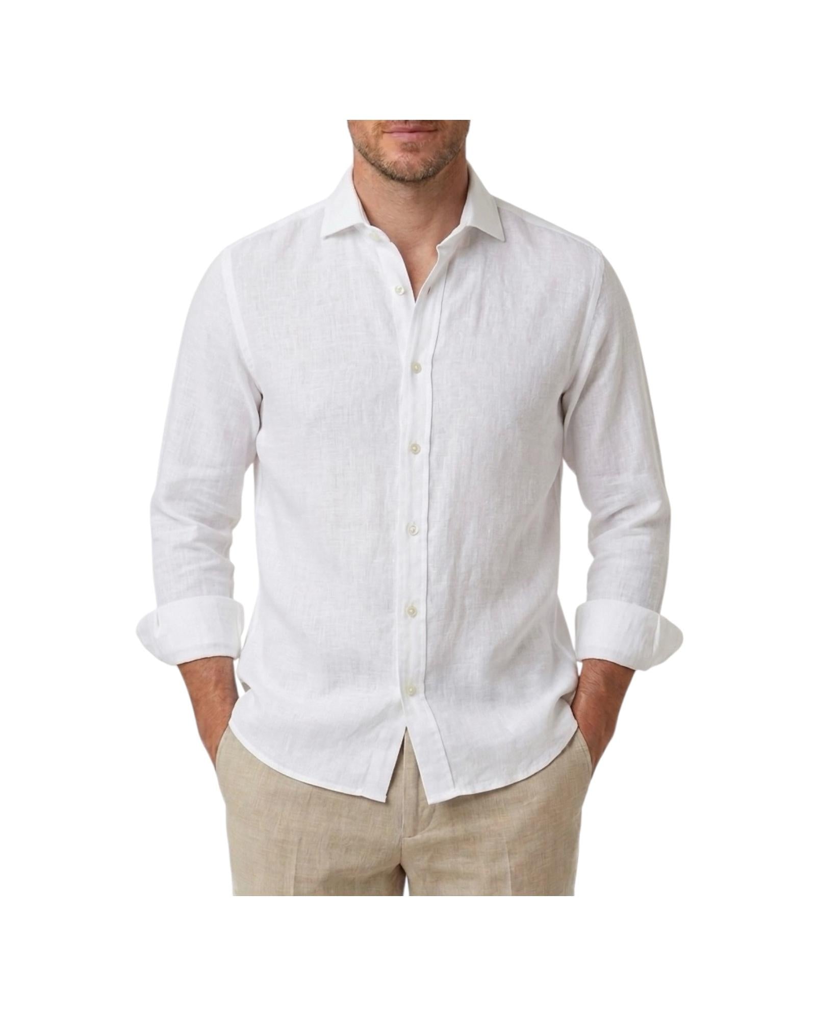 Camicia Simo uomo in lino Bianco B050 1 BASTONCINO 