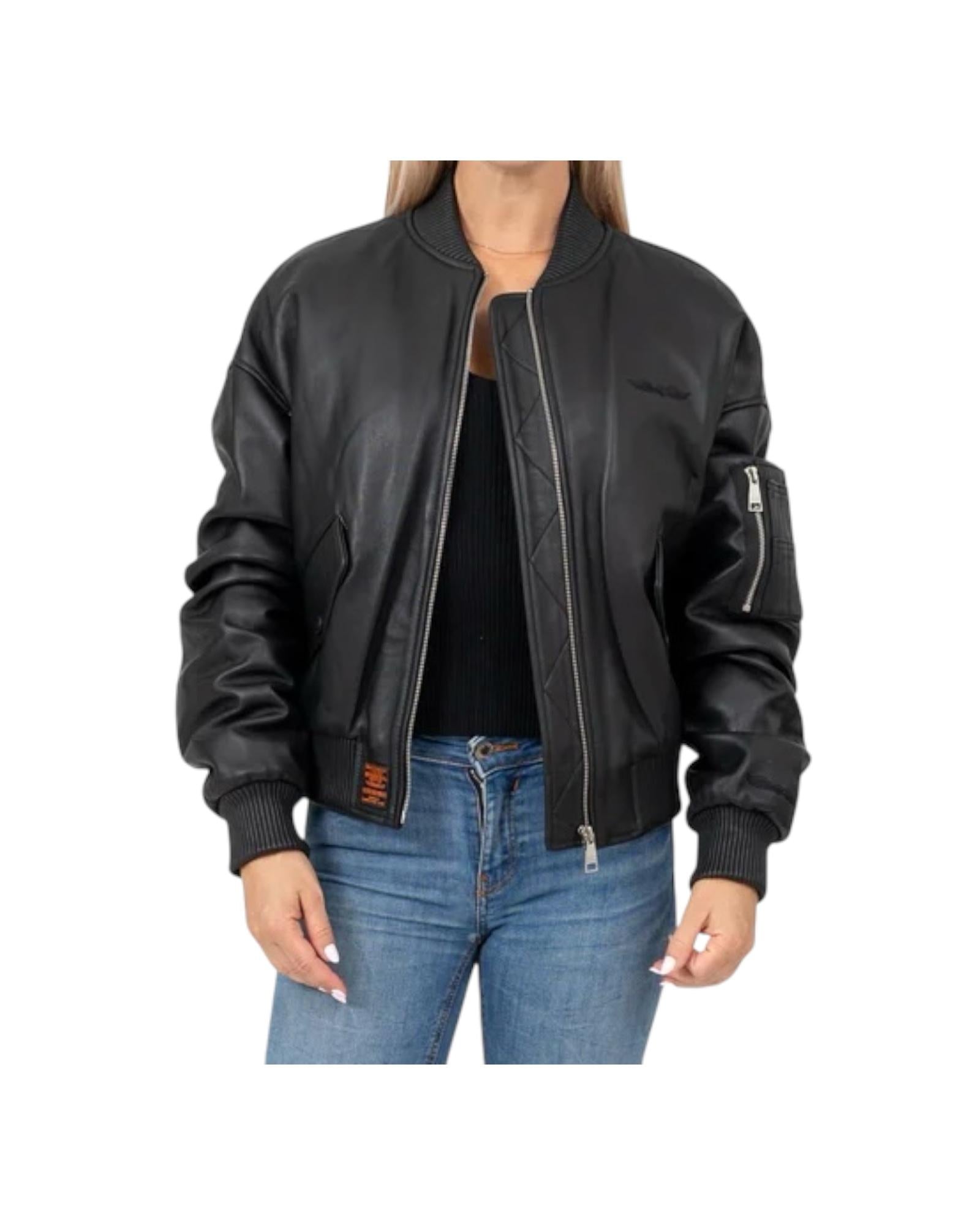 Giacca in pelle Naomi Black BWNAOMIF5 BLACK BOMBERS ORIGINAL 