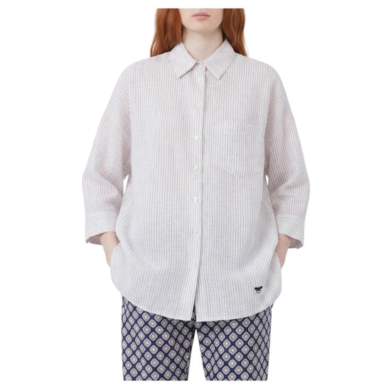 Camicia in tela di lino a righe Bianca e rosa PANETTO 010 MAX MARA WEEKEND 