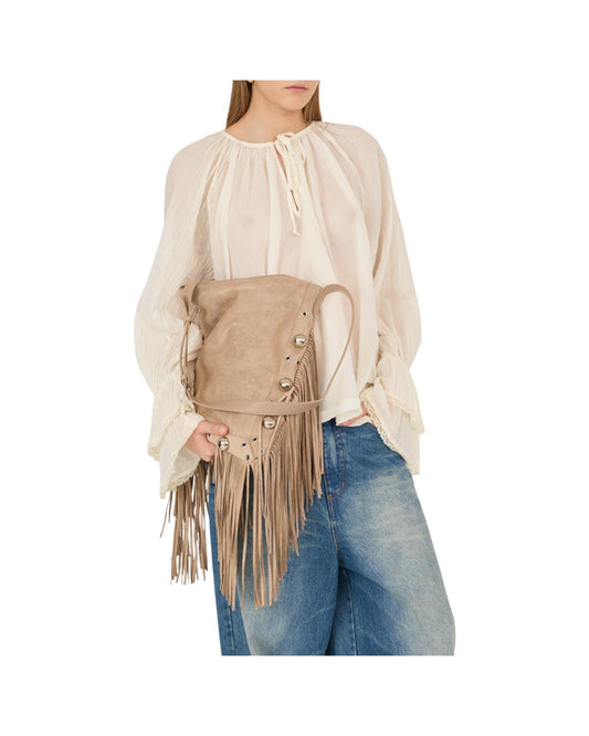 Borsa scamosciata con frange Taupe A39P1125 TAUPE SOUVENIR 