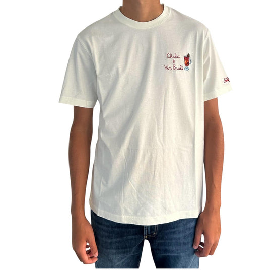 T-Shirt in cotone bianco con ricamo Chalet & vin brulè ARN0004 03252I MC2 SAINT BARTH 