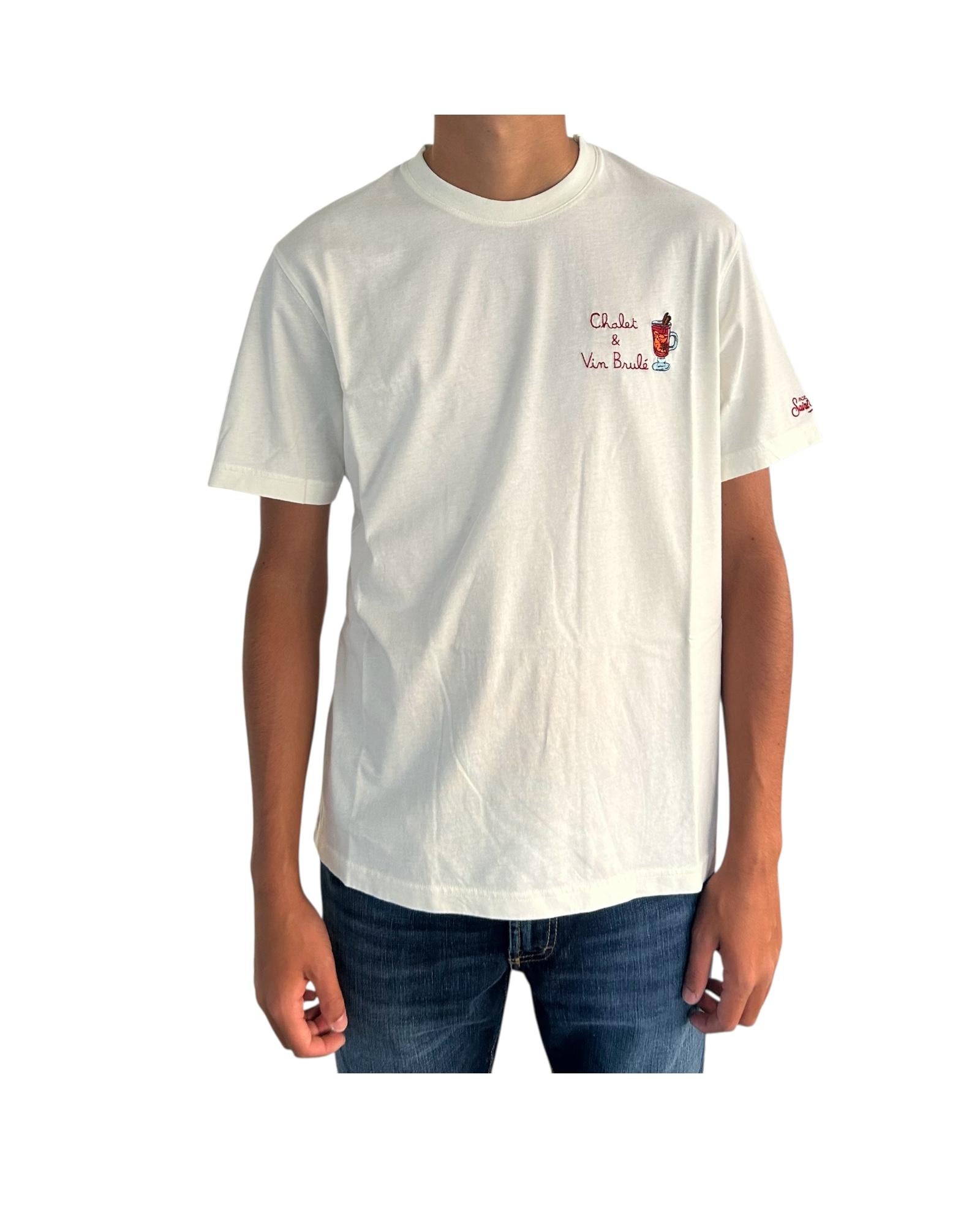 T-Shirt in cotone bianco con ricamo Chalet & vin brulè ARN0004 03252I MC2 SAINT BARTH