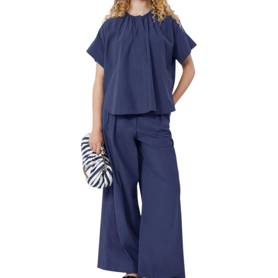 Camicia girocollo in popeline di cotone Blu EDUCATA 008 MAX MARA WEEKEND 