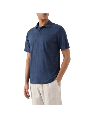 Polo in puro lino Blue navy FRS0001 00119L MC2 SAINT BARTH 
