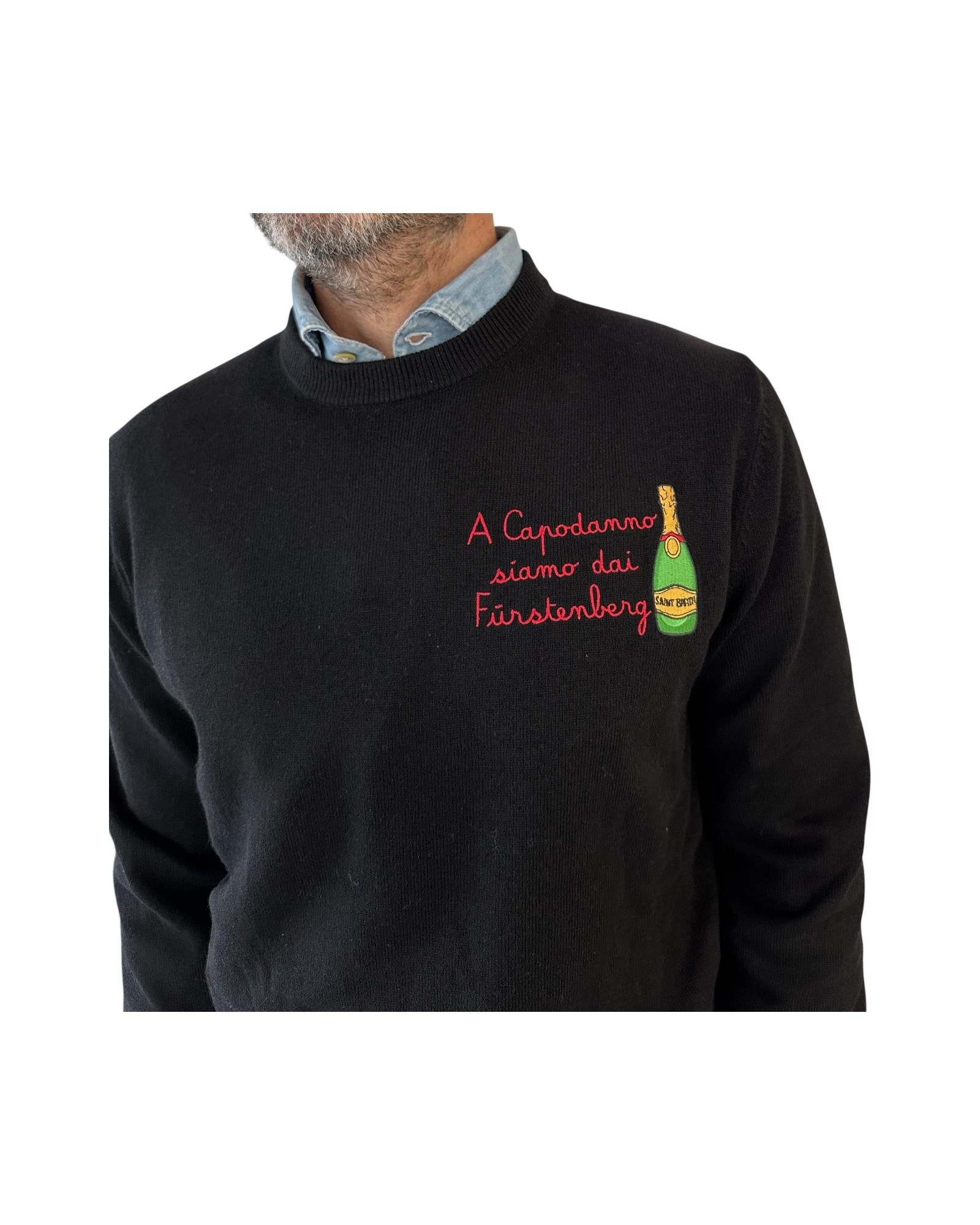 Maglione girocollo con ricamo A capodanno siamo dai Furstengerg HER0024 03381I MC2 SAINT BARTH 