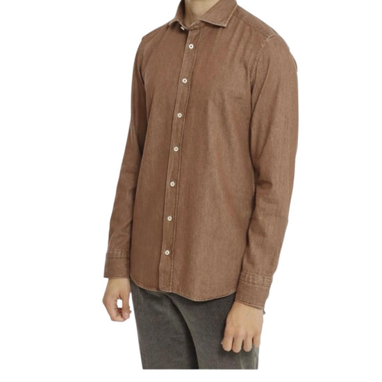 Camicia uomo in cotone Denim Marrone B4429 DENIM MORO BASTONCINO 
