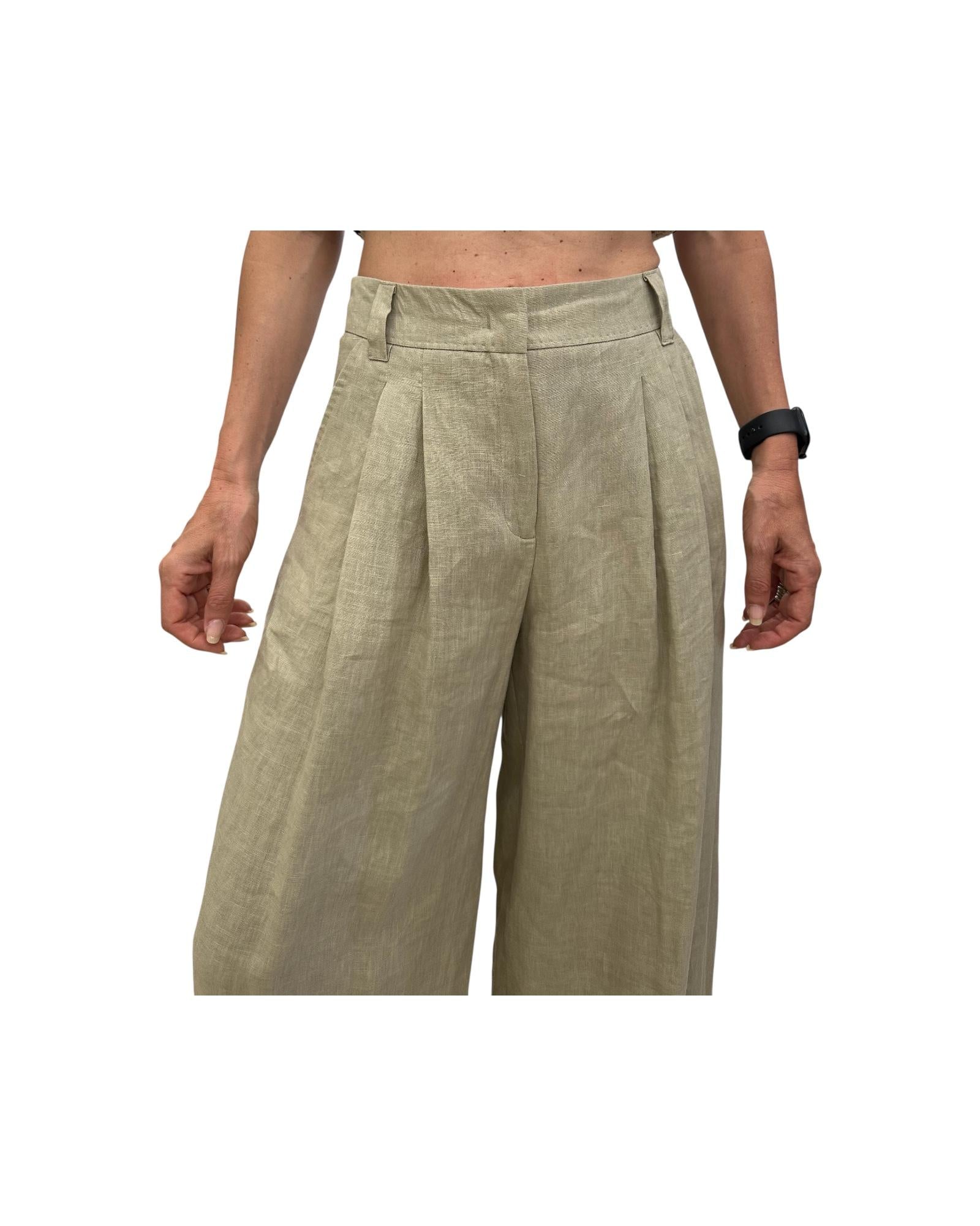 Pantalone in lino Wide leg beige ZAMA 002 MARELLA 