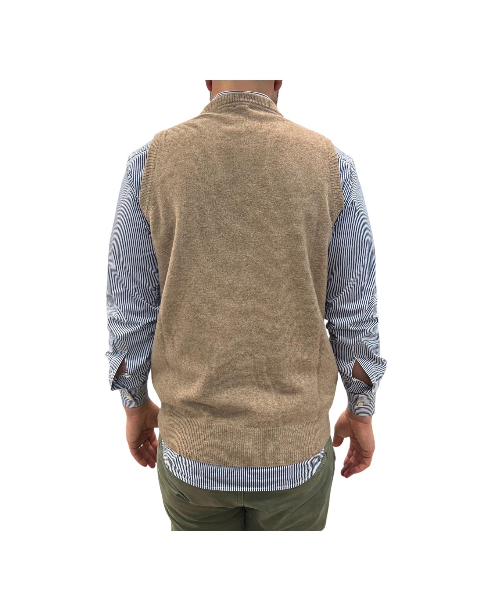 Gilet girocollo in lana Beige 15060 132 RETOIS 