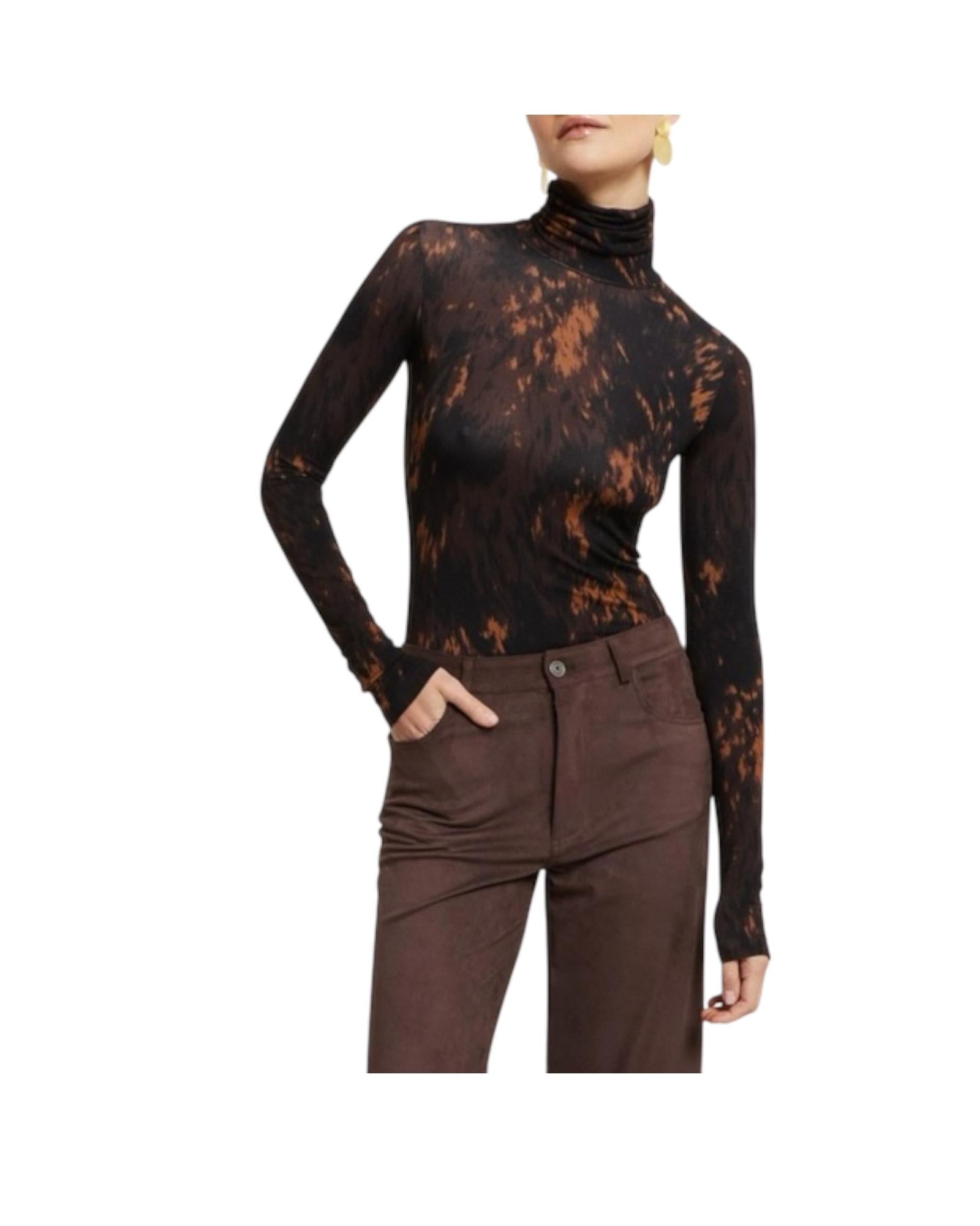 Dolcevita in viscosa stampata RLE DM8147 NERO MARRONE OTTOD'AME 