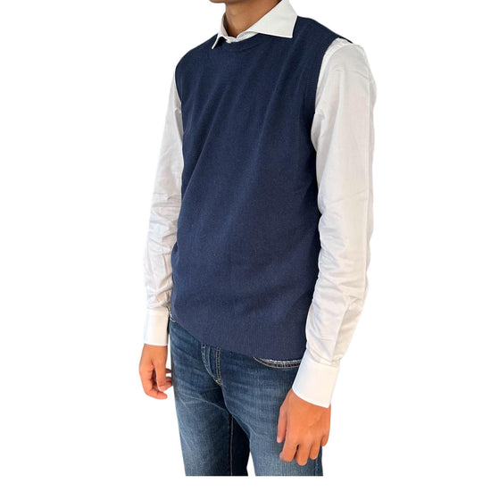Gilet girocollo in lana e cashmere Denim 00G50140M 441 MONTECHIARO 
