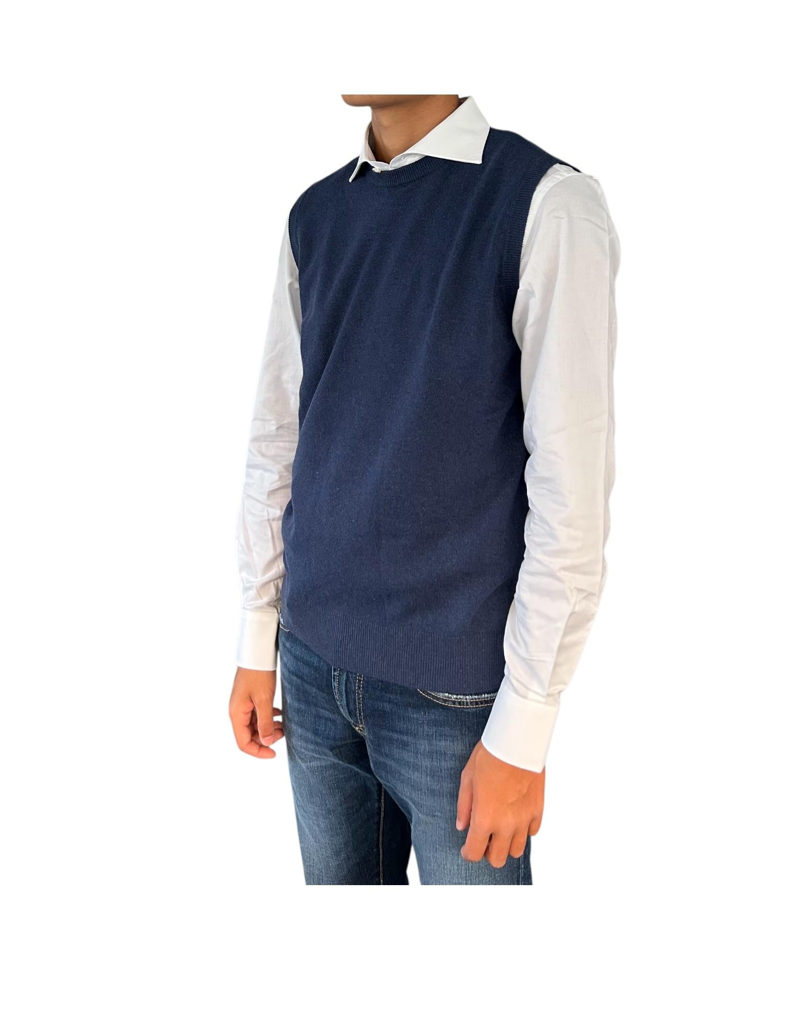 Gilet girocollo in lana e cashmere Denim 00G50140M 441 MONTECHIARO 