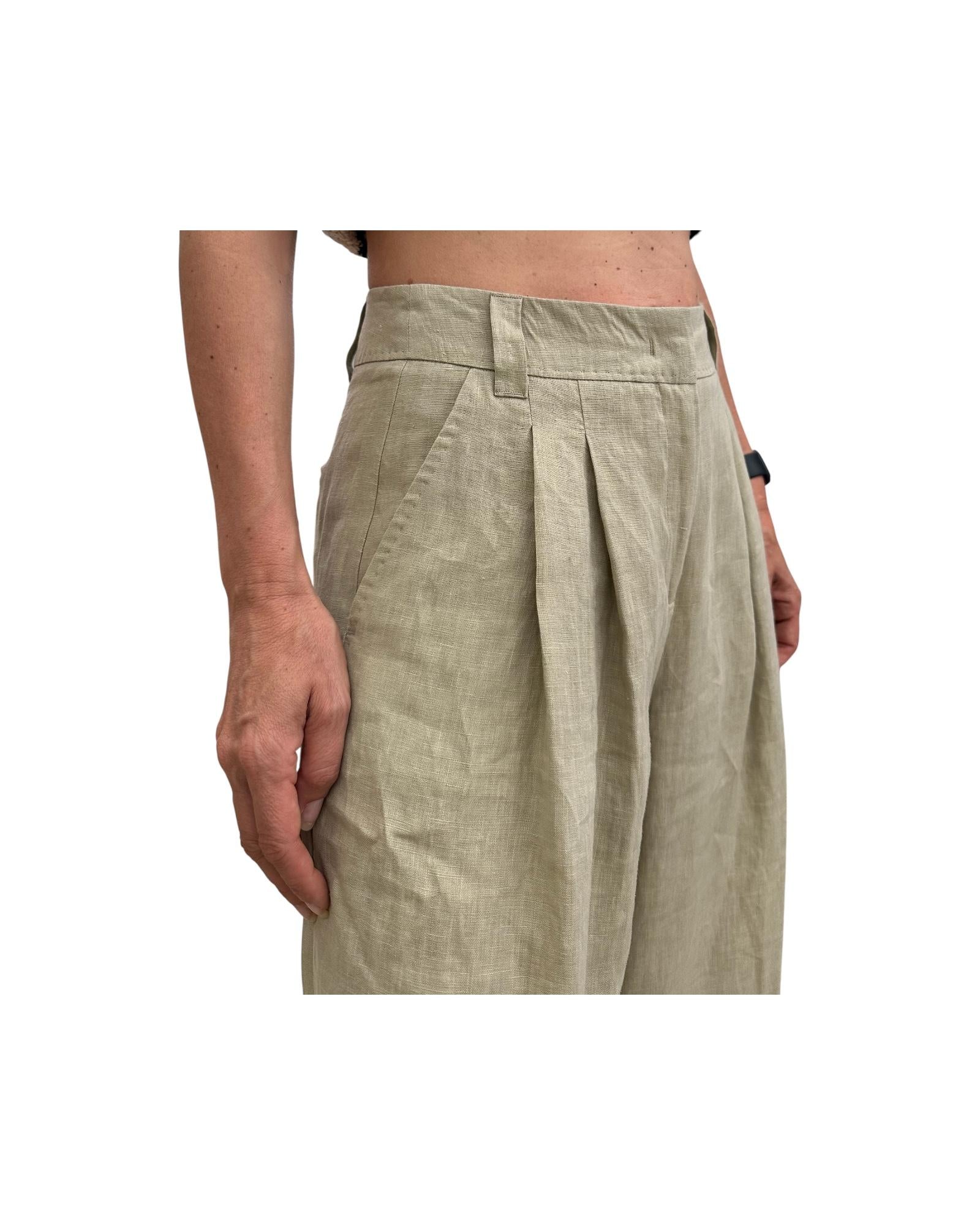 Pantalone in lino Wide leg beige ZAMA 002 MARELLA 