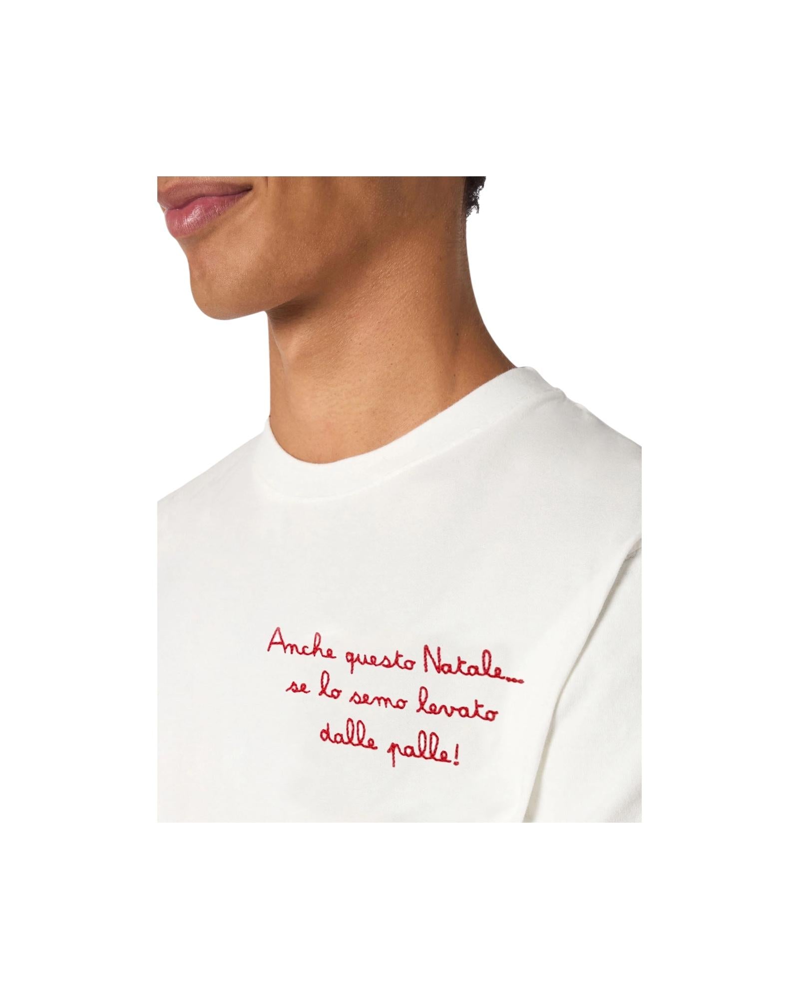 T-shirt in cotone pesante con ricamo Anche questo natale... Bianco ARN0004 03041I MC2 SAINT BARTH 