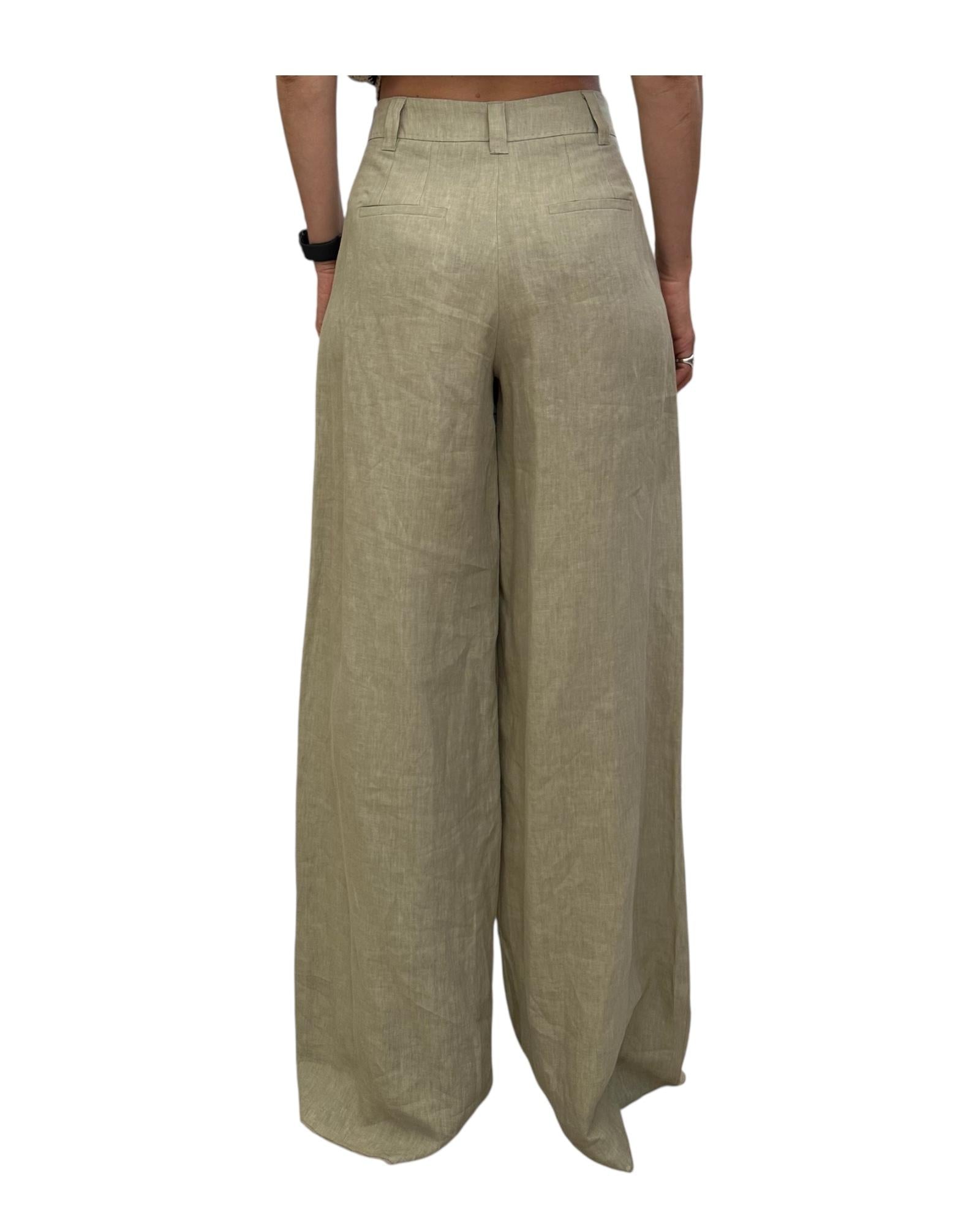 Pantalone in lino Wide leg beige ZAMA 002 MARELLA