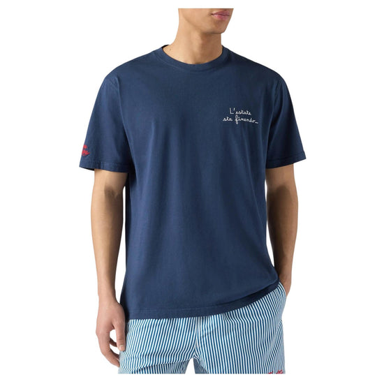 T-shirt Portofino blu con ricamo L'estate Sta Finendo POT0001 04535L MC2 SAINT BARTH 