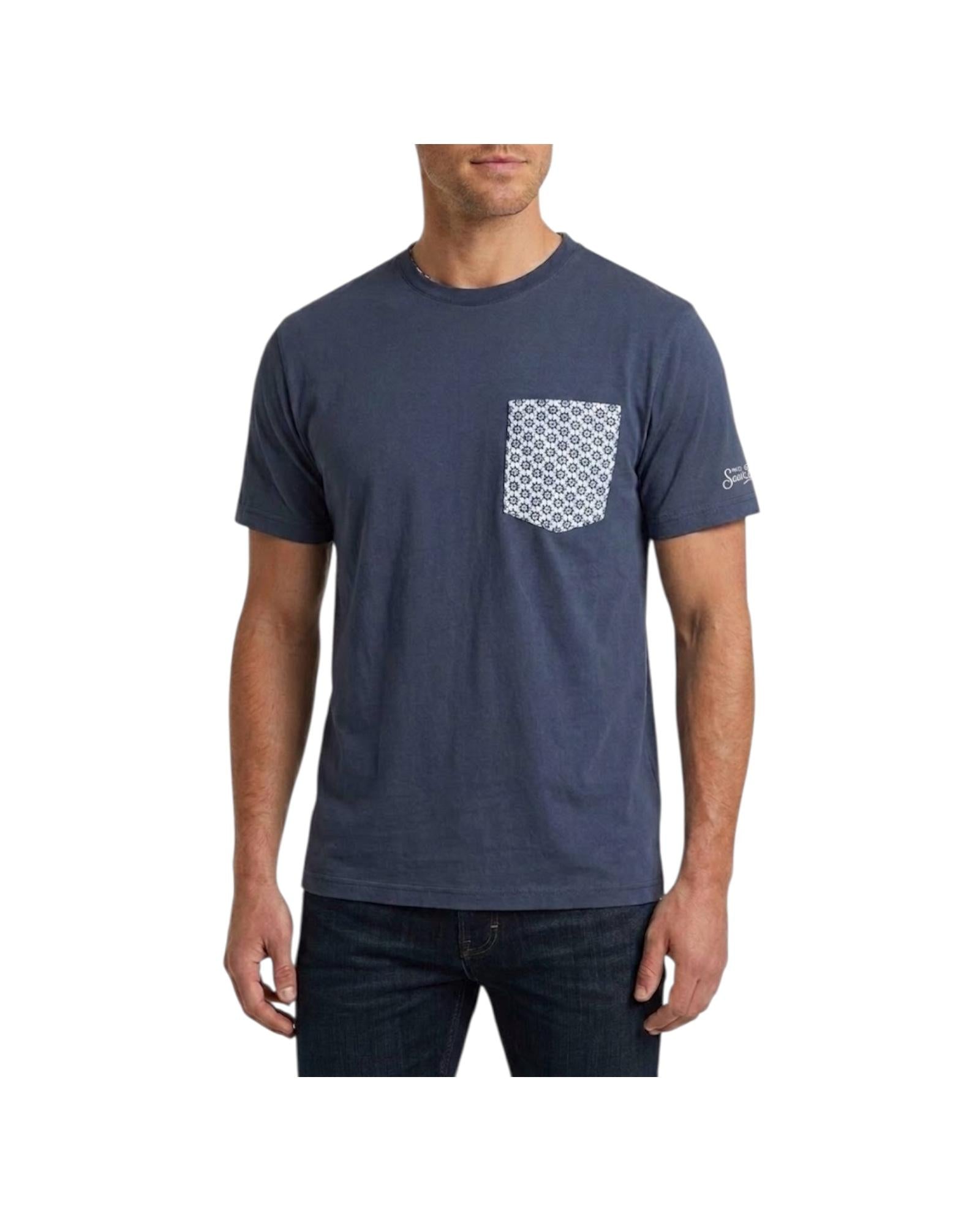 T-Shirt Blu in cotone con taschino BLA0001 04262L MC2 SAINT BARTH 