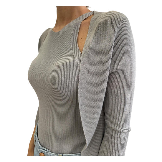 Maglia senza colletto con maiche a 3/4, grigio perla.Slim fit 22032D PERLA VICOLO 