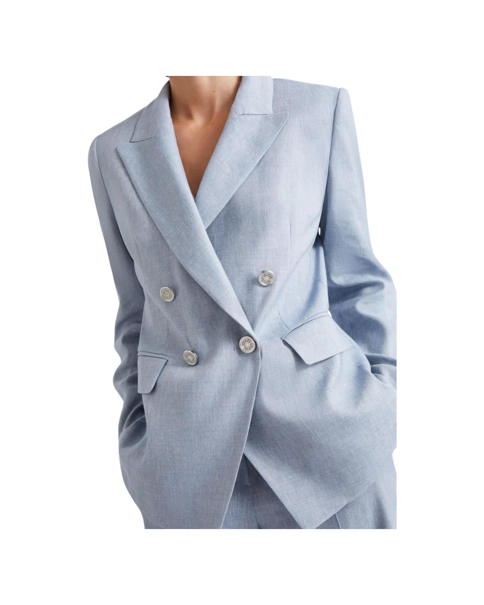 Blazer in chevron di misto lino Azzurro BUSSOLA 003 MARELLA 