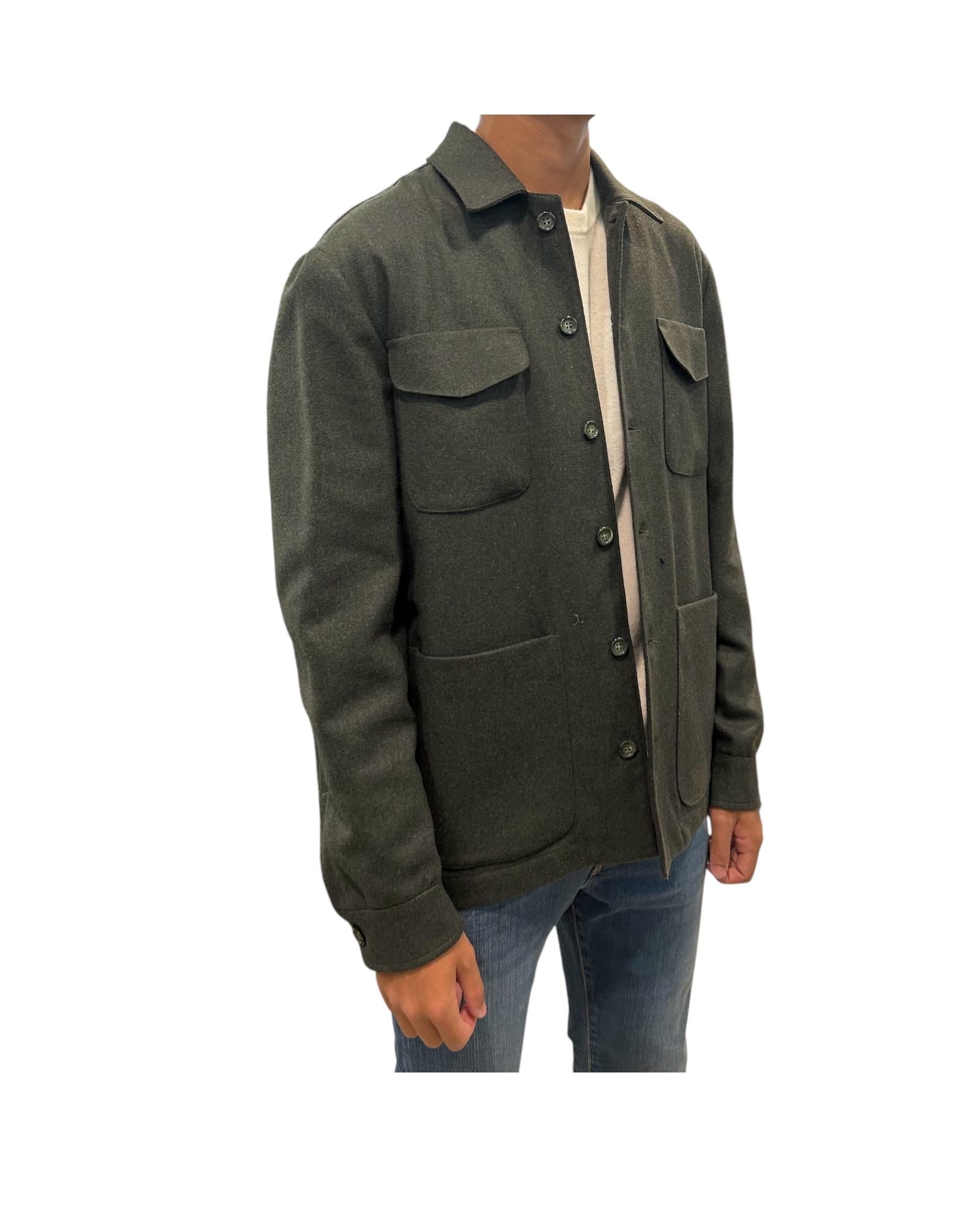 Overshirt in lana Verde FIL3121 7 BASTONCINO