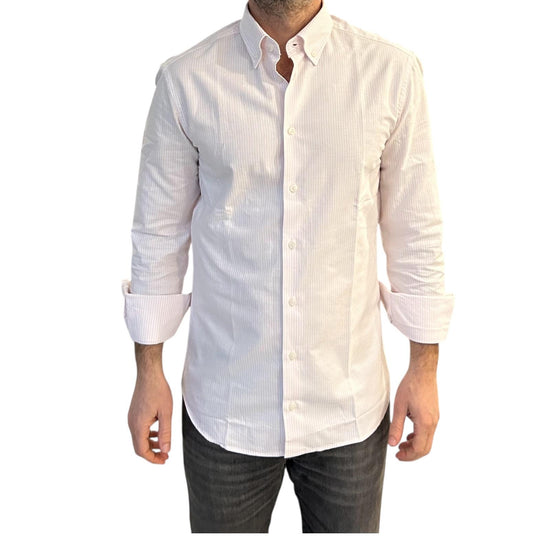 Camicia Uomo Oxford a righe bianco e rosa B4786 2 BASTONCINO 