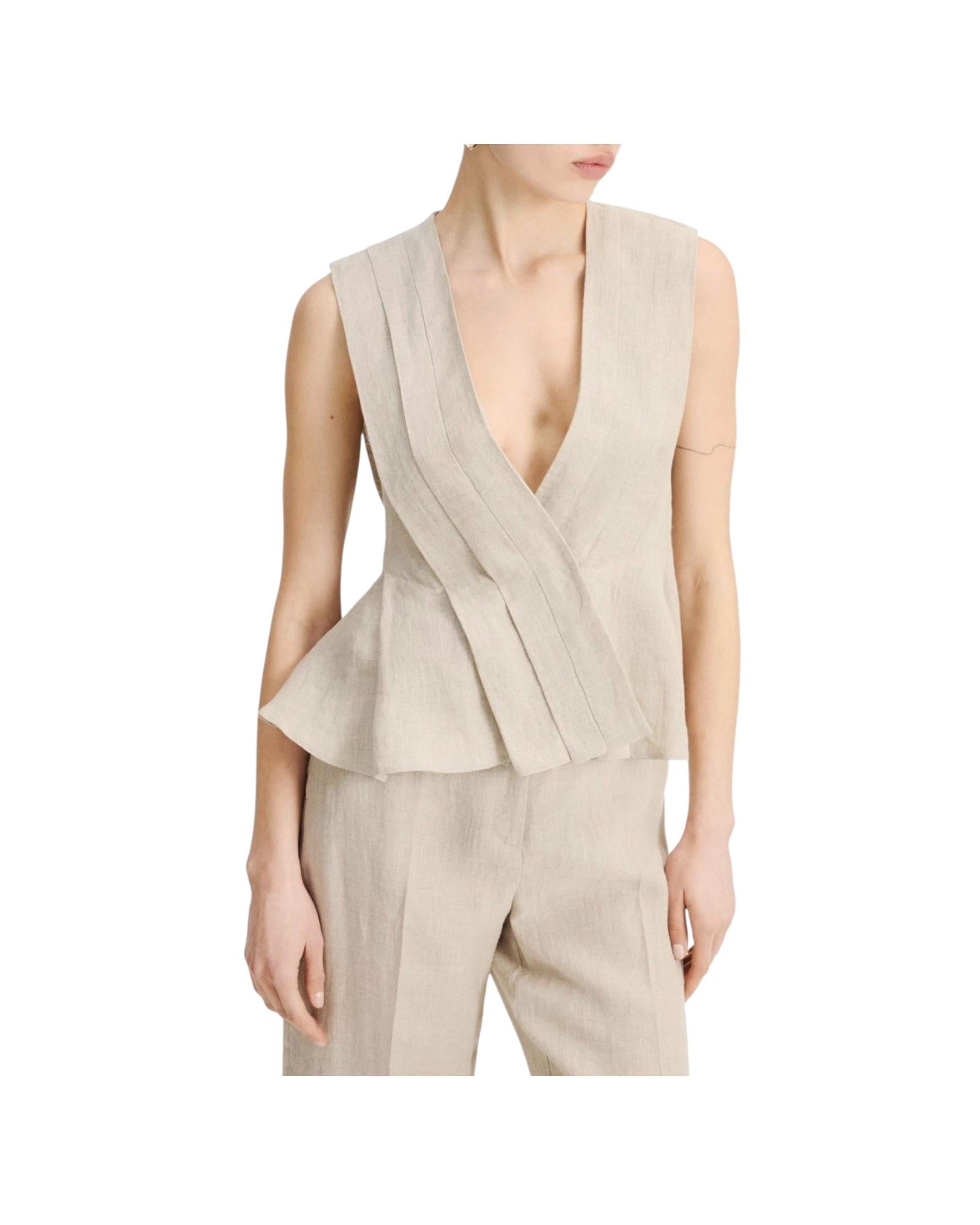 Top smanicato in tela di lino Beige VALLO 001 MARELLA 