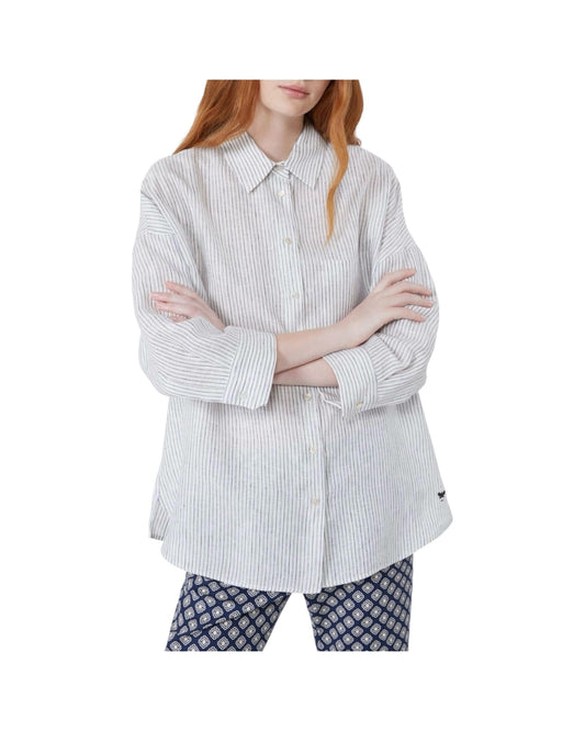 Camicia in tela di lino a righe Blu PANETTO 021 MAX MARA WEEKEND 