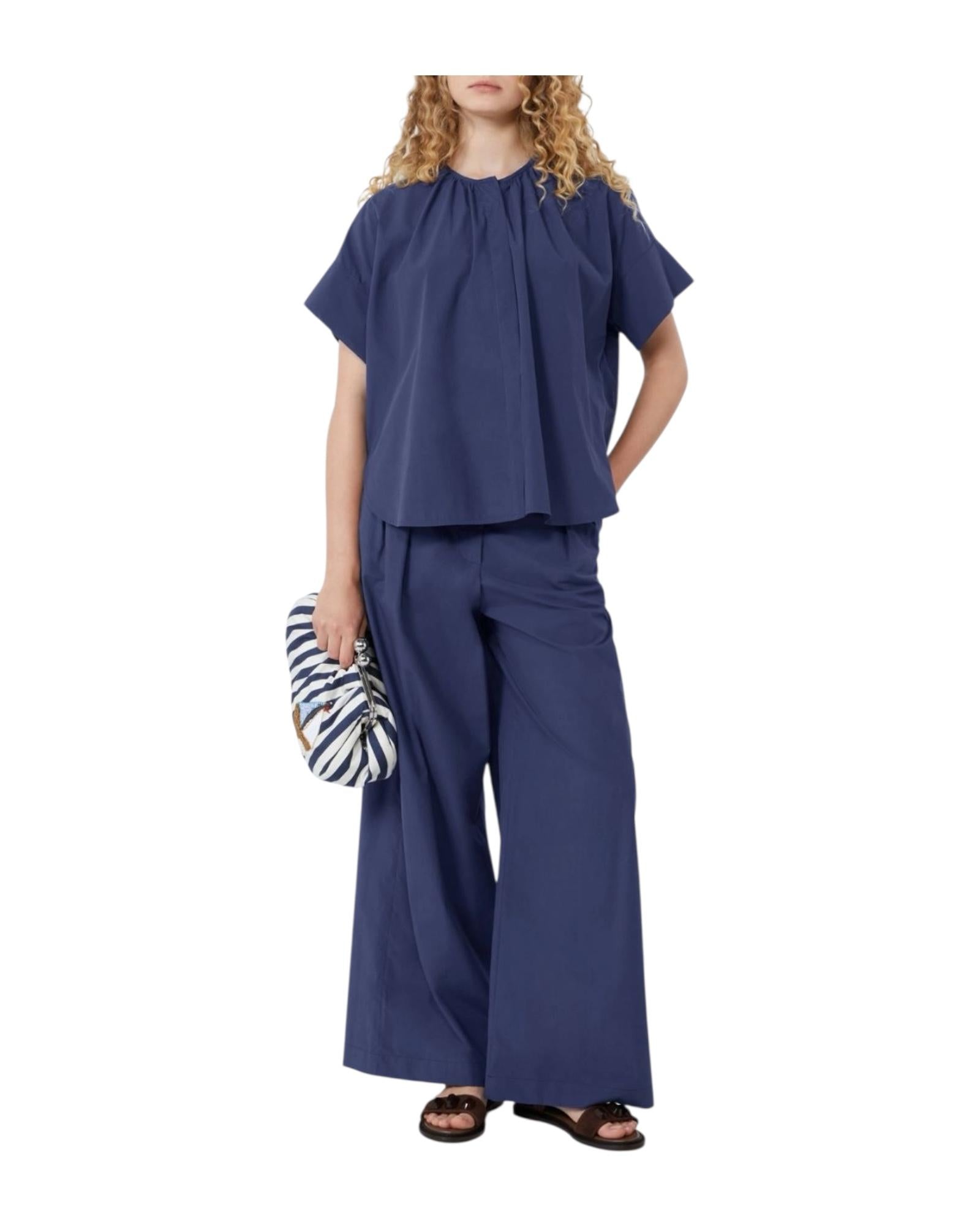 Camicia girocollo in popeline di cotone Blu EDUCATA 008 MAX MARA WEEKEND 
