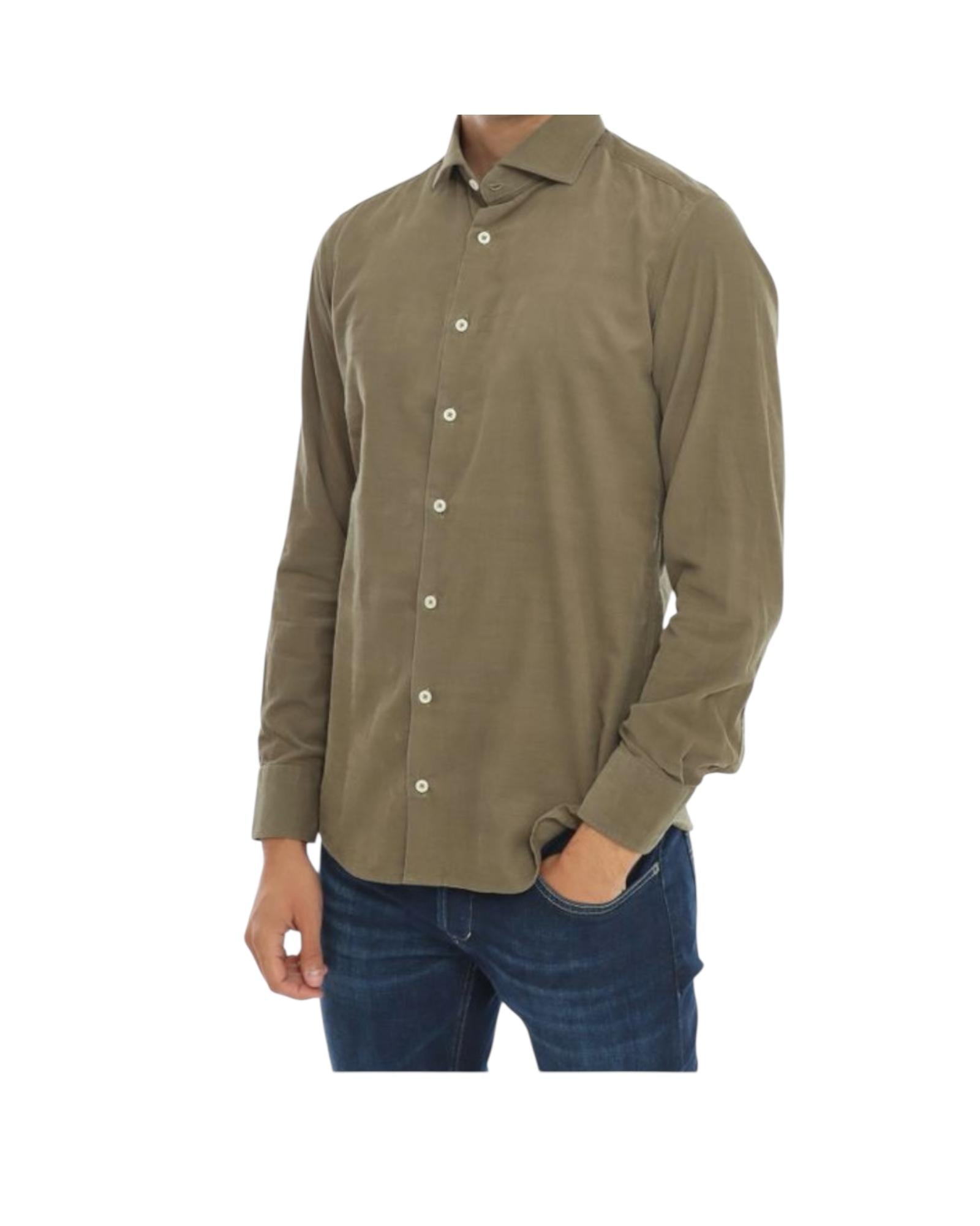 Camicia uomo velluto mille righe Verde B1683 5 BASTONCINO 