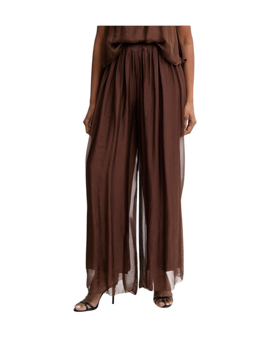 Pantalone ampio in misto seta Cioccolato PCH Q007 232 HAVEONE 