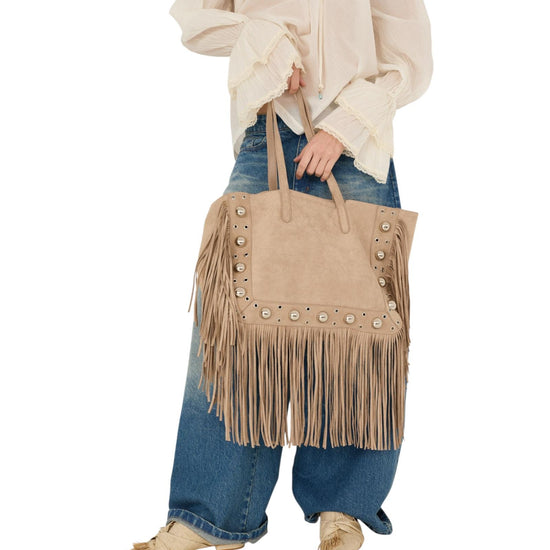 Borsa scamosciata con frange Taupe A39P1125 TAUPE SOUVENIR 