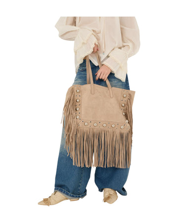 Borsa scamosciata con frange Taupe A39P1125 TAUPE SOUVENIR 