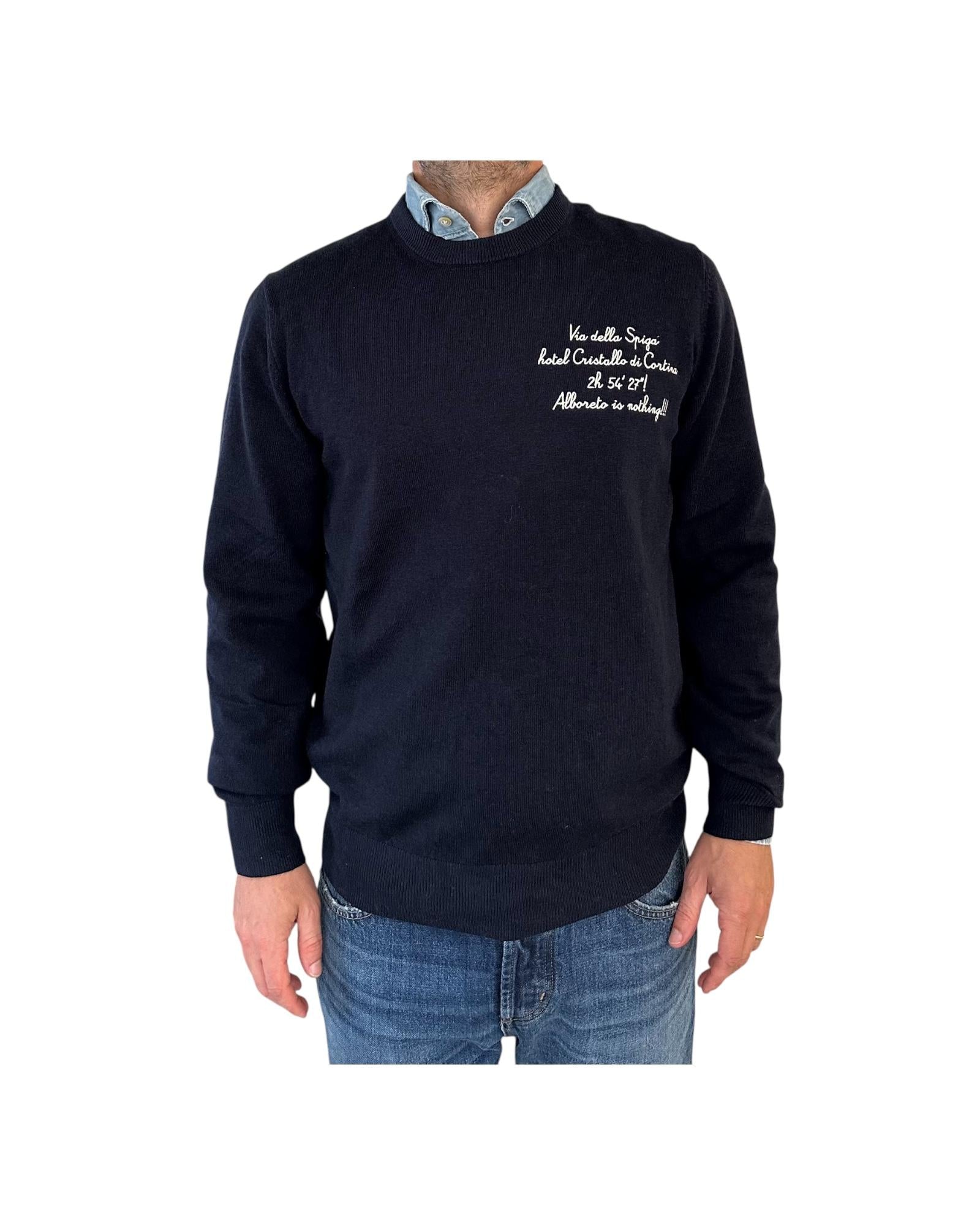 Maglione a girocollo con ricamo Blu HER0024 03389I MC2 SAINT BARTH 