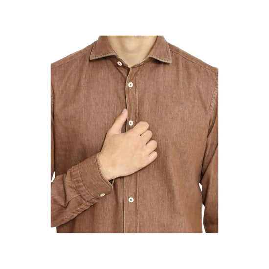 Camicia uomo in cotone Denim Marrone B4429 DENIM MORO BASTONCINO 