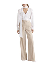 Pantalone palazzo in chevron di lino e viscosa Beige