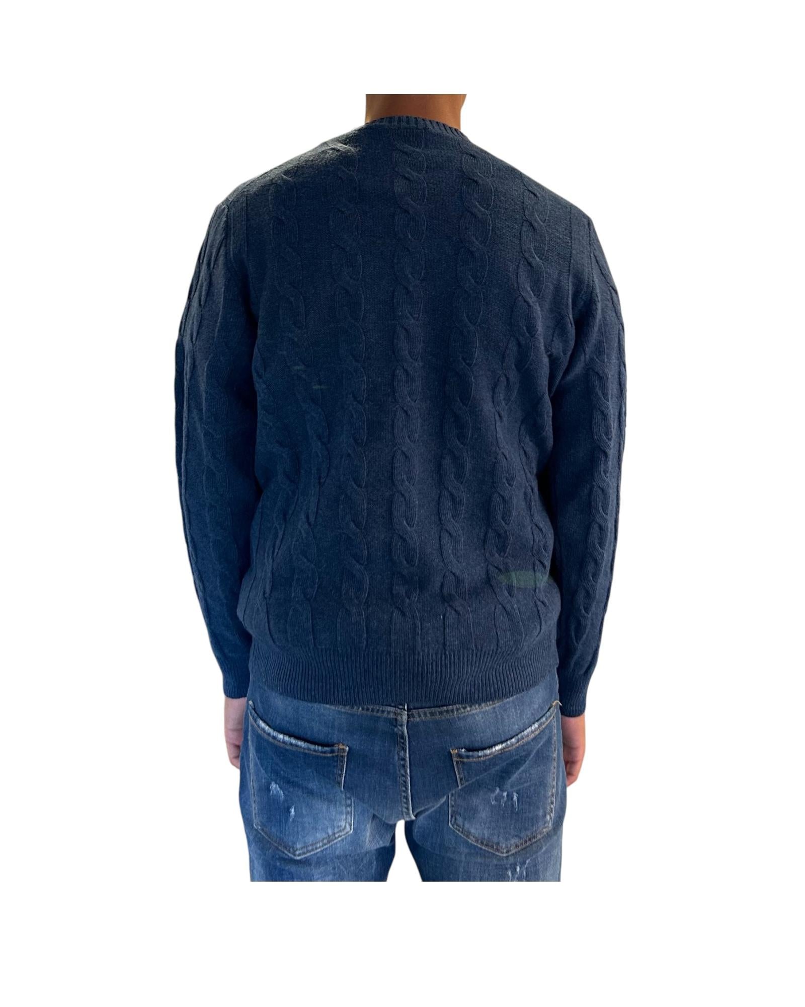 Maglione girocollo in lana merinos Denim M010439 253 BLU CASHMERE 