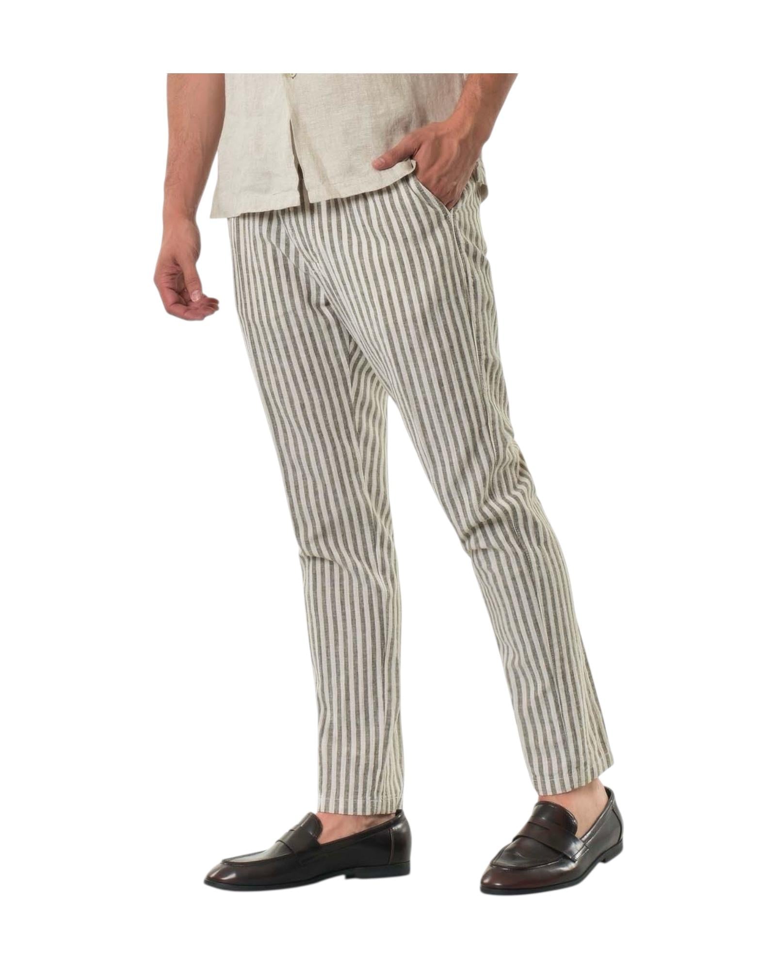 Pantalone misto lino righe Army Green AU25S32PA PA1413 ARMY GREEN ALLEY DOCKS 