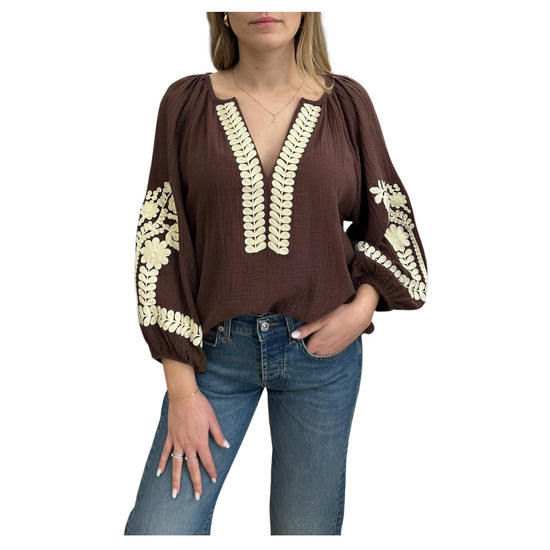 Camicia con ricami Marrone D02N0031 MARRONE PHILIA LOFT 