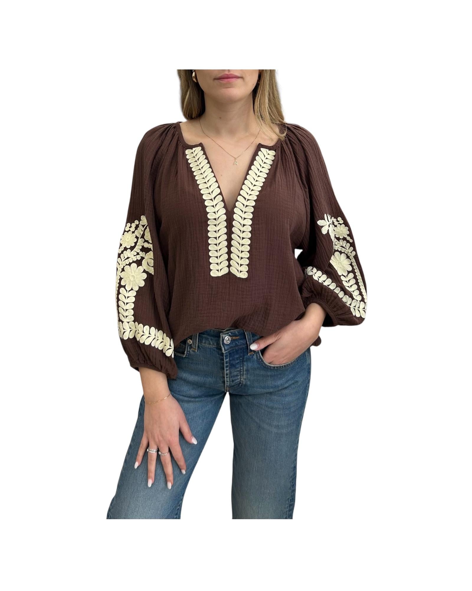 Camicia con ricami Marrone D02N0031 MARRONE PHILIA LOFT 