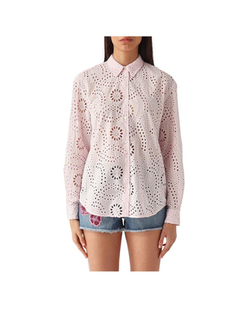 Camicia in cotone Sangallo Rosa con motivo floreale MDH001 00481L MC2 SAINT BARTH 