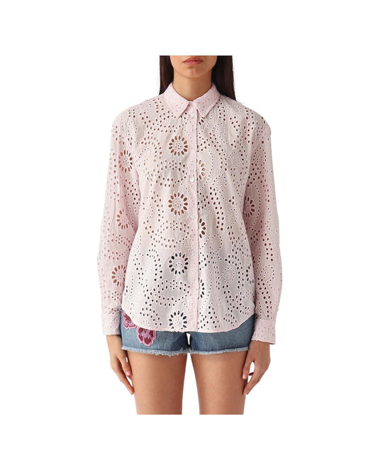 Camicia in cotone Sangallo Rosa con motivo floreale MDH001 00481L MC2 SAINT BARTH 