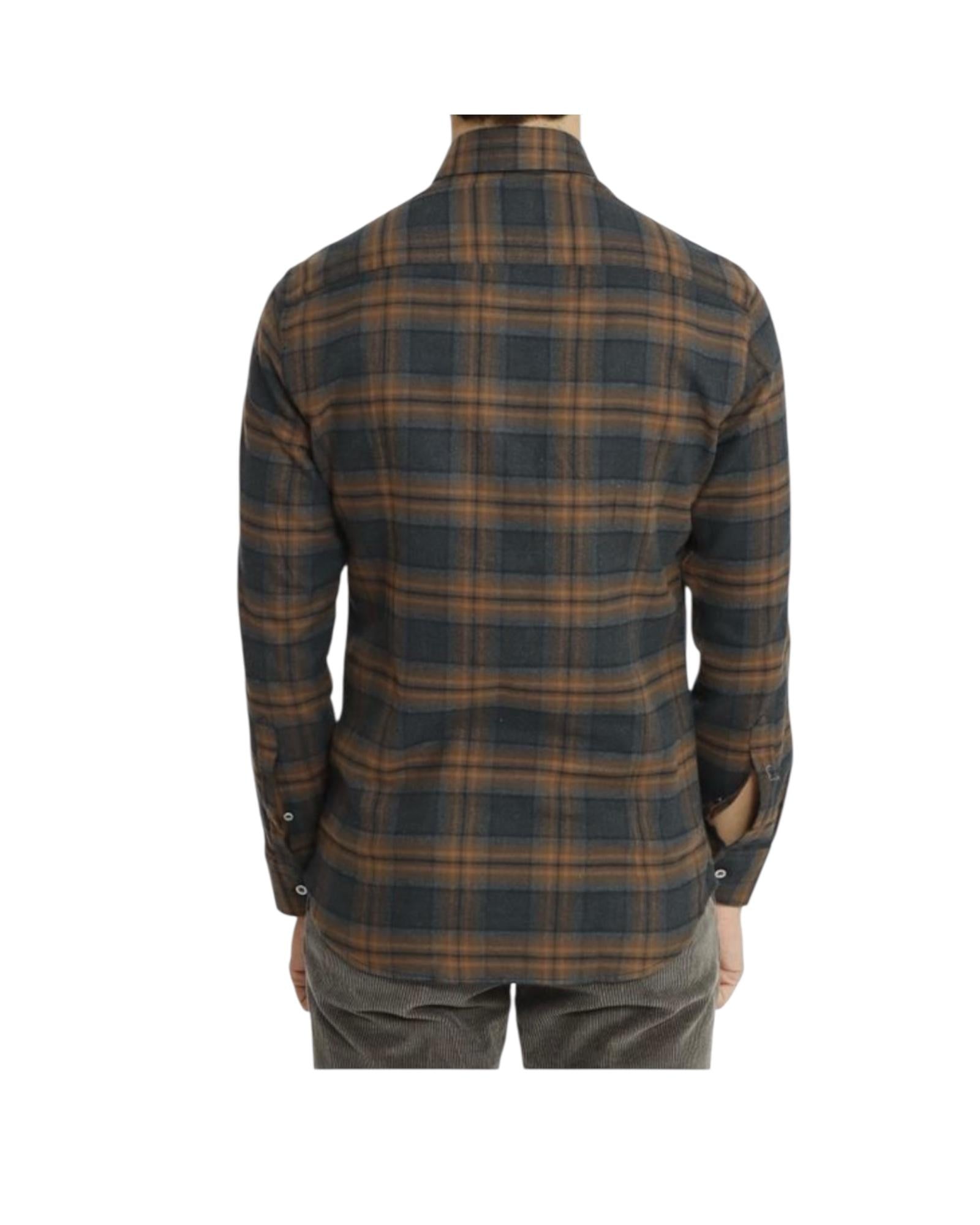 Camicia uomo in flanella Check marrone B4428 UNICO BASTONCINO 