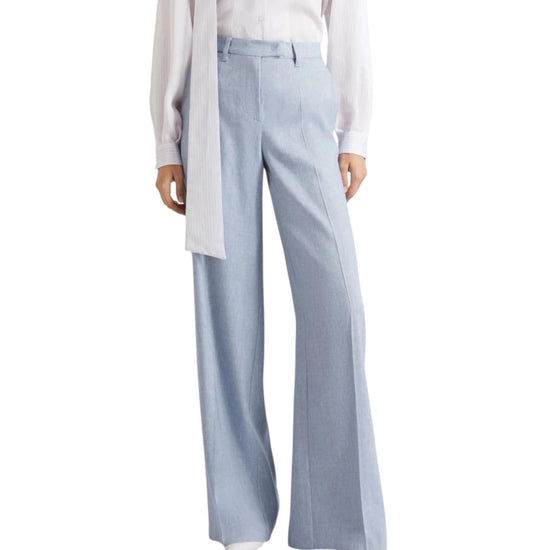 Pantalone palazzo in chevron di lino e viscosa Azzurro ODINO 003 MARELLA 