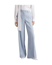 Pantalone palazzo in chevron di lino e viscosa Azzurro