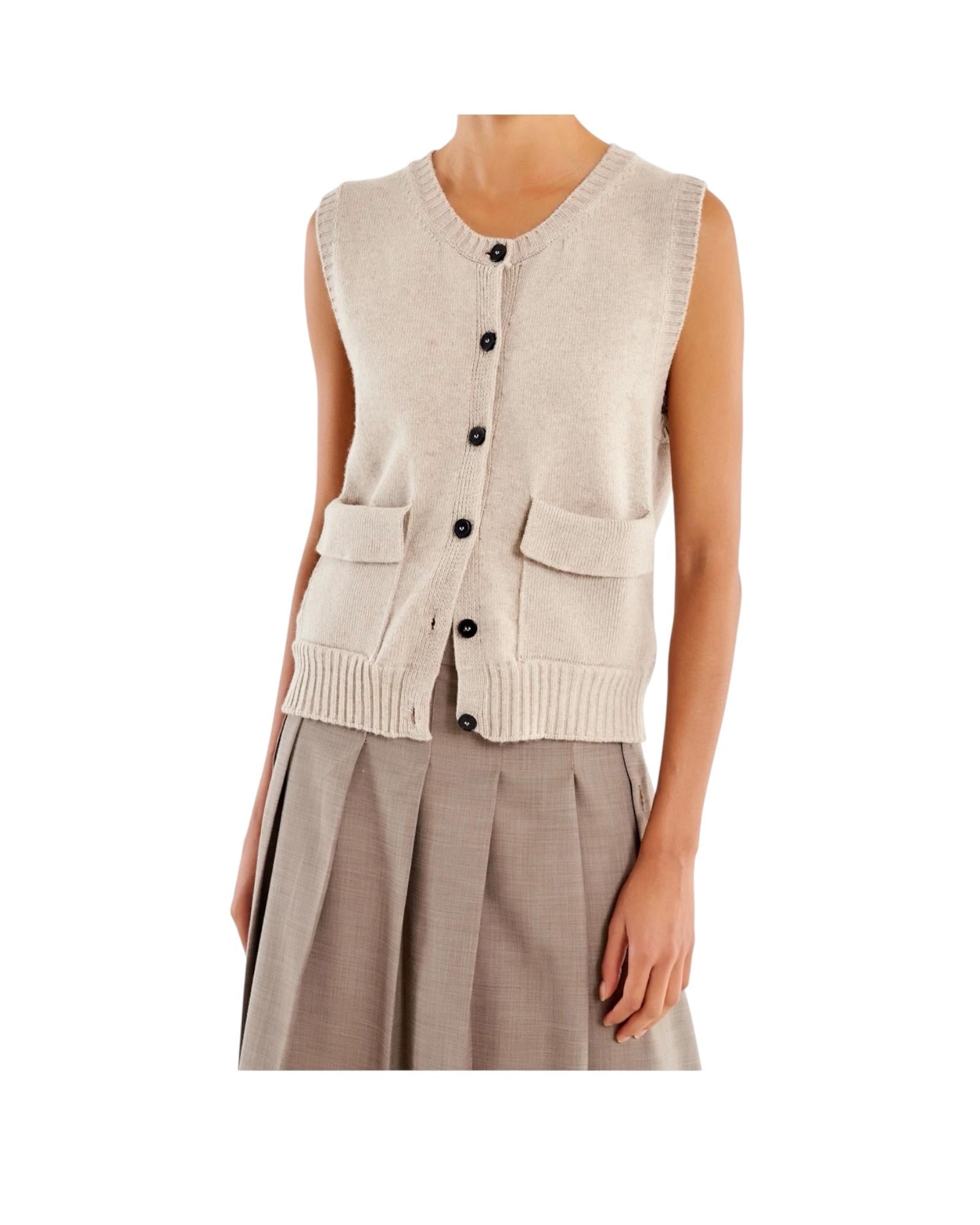 Gilet misto cashmere con tasche Beige 77250F BEIGE haveone 
