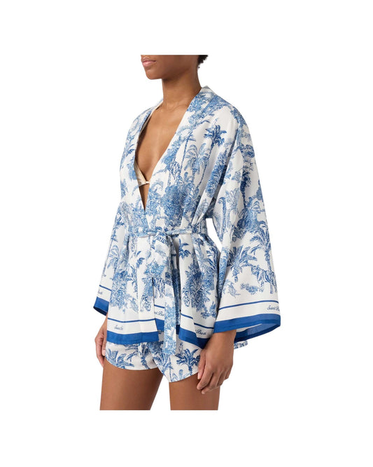 Kimono in seta con stampa toile de Jouy CYR0001 08351L MC2 SAINT BARTH 