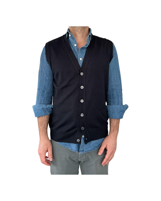 Gilet scollo a V tinta unita navy 00122549M 491 MONTECHIARO 