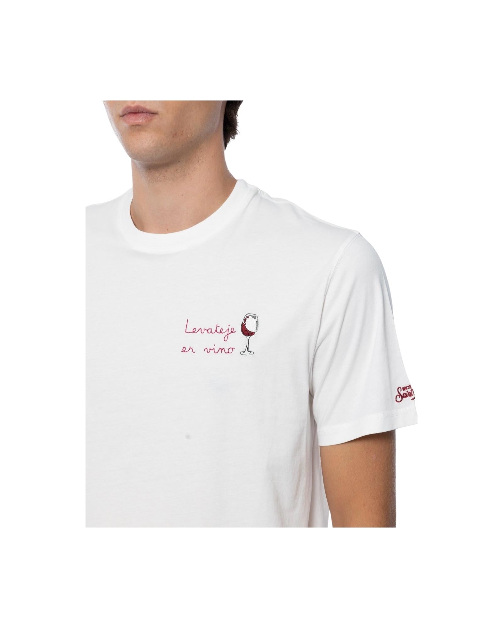 T-shirt in cotone invernale con ricamo Levateje er vino Bianco ARN0004 03034I MC2 SAINT BARTH 